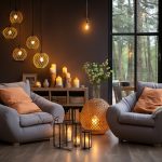 Cozy living room corner with comfortable chair, floor lamp, and soft warm lighting