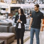 Furniture showroom with various seating options being tested