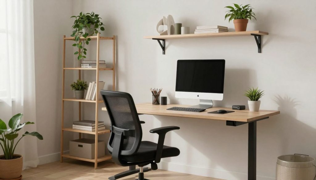 A functional home office setup that's both aesthetically pleasing and ergonomically designed