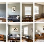 Before-and-after room makeover collage showing painted walls, rearranged furniture, DIY artwork, thrifted accessories, daytime lighting