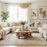A bright, styled living room with mixed textures