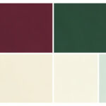 A swatch board comparing deep burgundy and forest green tones with cream and pale sage tones.