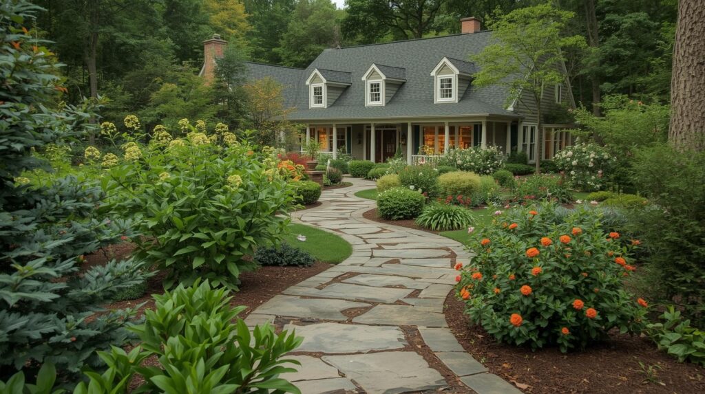 Beautiful exterior house garden and pathway