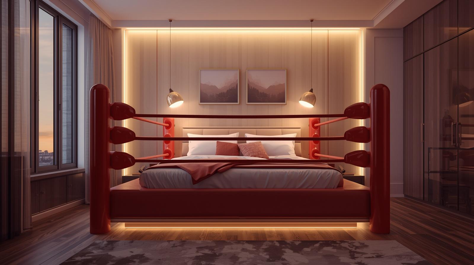 Bedroom with boxing ring style bed design