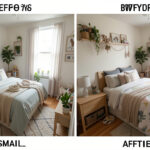 Before-and-after photos of a small bedroom makeover