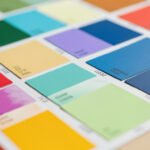Close-up of a color palette  mood board with paint swatches