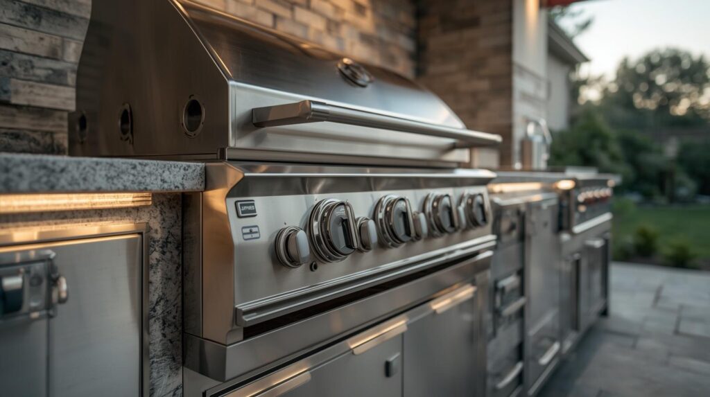 Close-up of high-end built-in grill and prep station