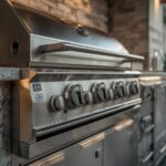 Close-up of high-end built-in grill and prep station