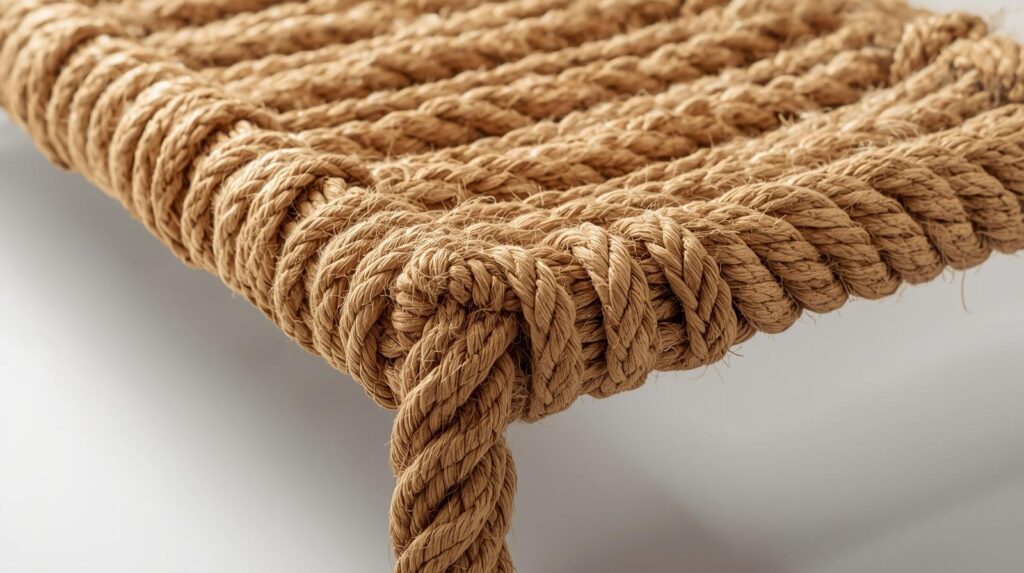 Close-up of rope boundary bed frame