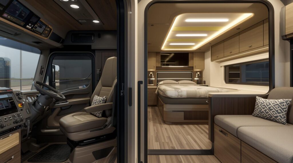 Driver cabin connected to sleeper living space