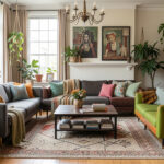 Eclectic living room mixing modern furniture with vintage accents