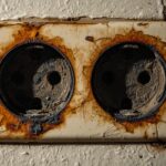 Electrical outlet with burn marks or discoloration