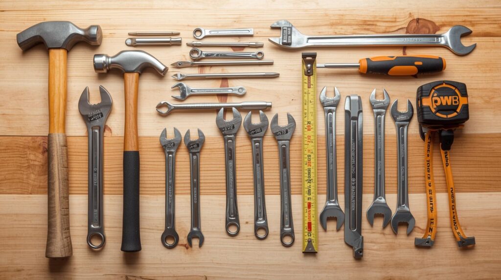 Home maintenance tools arranged neatly