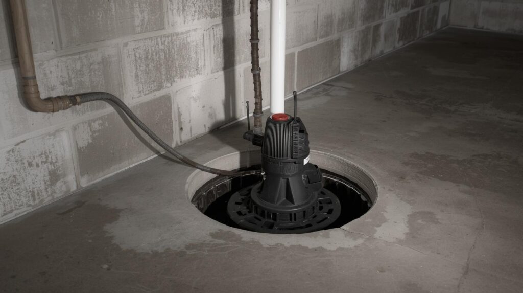 Sump pump installed in basement