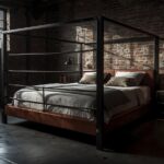 Industrial style bedroom lighting with boxing bed