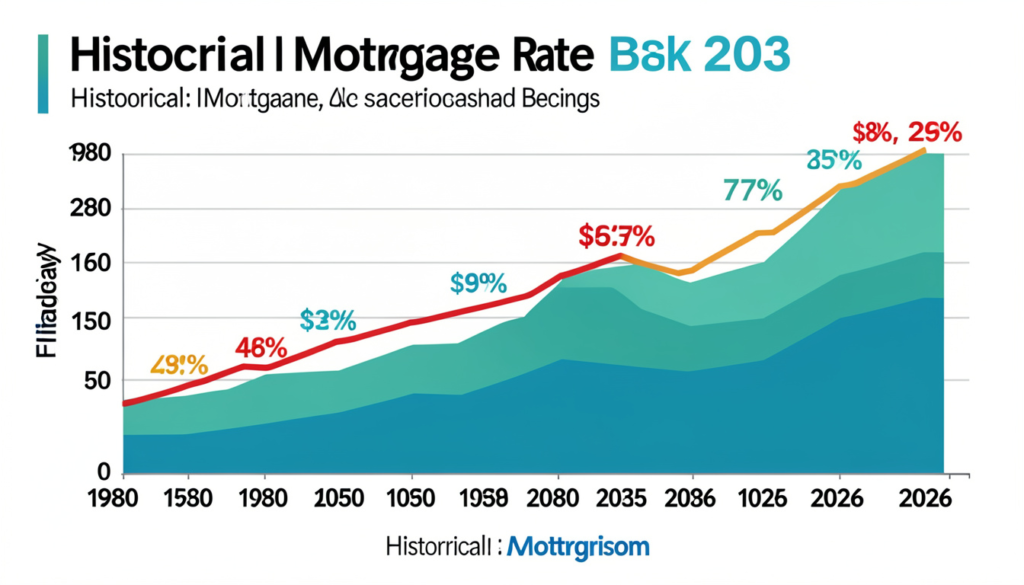  Infographic showing historical mortgage rate trends from 1980 to 2026
