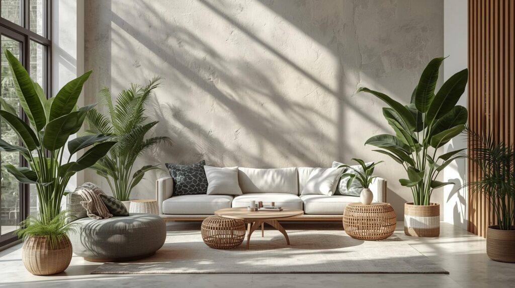 Interior design with natural lighting and plants