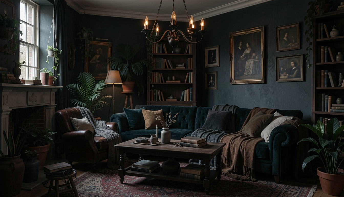 Living Room Dark Academia Design