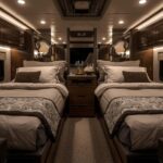 Luxury sleeper truck interior with two bedrooms