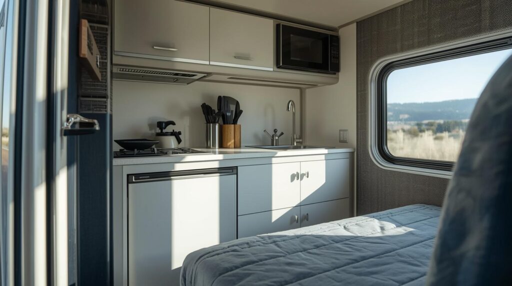Mini kitchen inside sleeper truck