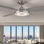 Modern ceiling fan installed in contemporary living room