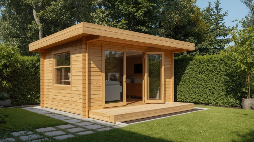 Modern wooden backyard office shed exterior