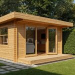 Modern wooden backyard office shed exterior