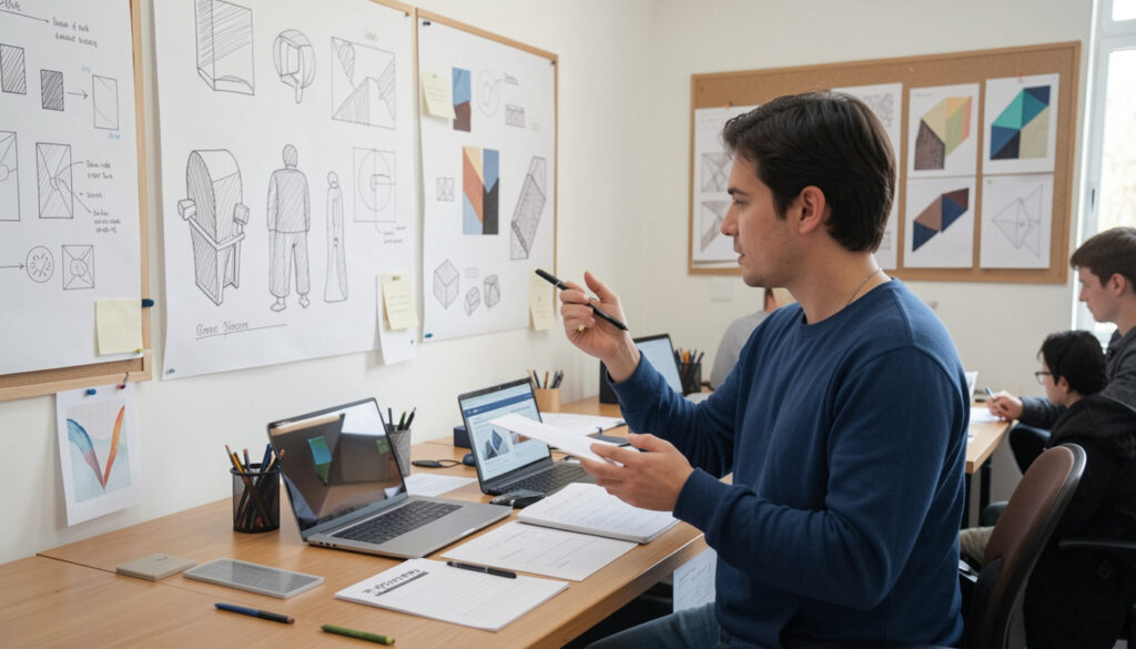 Person attending a design workshop or browsing an online course]