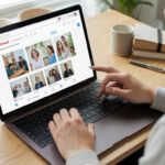 Person reviewing a mood board or Pinterest board on a laptoptablet]