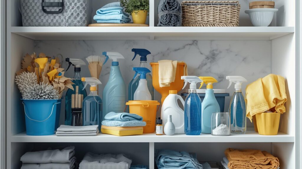  Professional deep cleaning supplies and tools organized