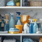 Professional deep cleaning supplies and tools organized