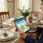 Real estate agent showing a homeowner a pricing chart and CMA report on a tablet