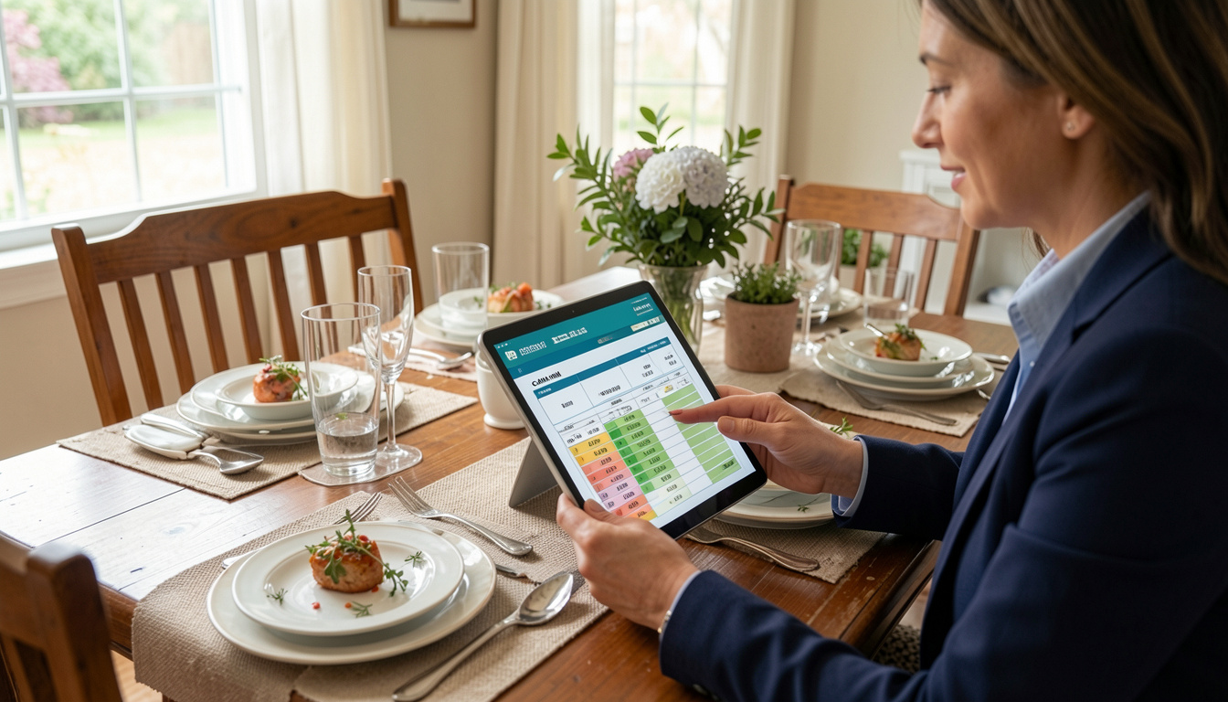 Real estate agent showing a homeowner a pricing chart and CMA report on a tablet