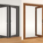 Side-by-side comparison of folding glass door styles including thermally broken aluminium and timber-look frames