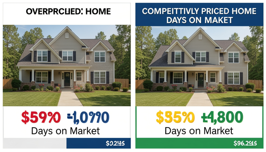 Side-by-side comparison showing an overpriced home vs a competitively priced home's days on market