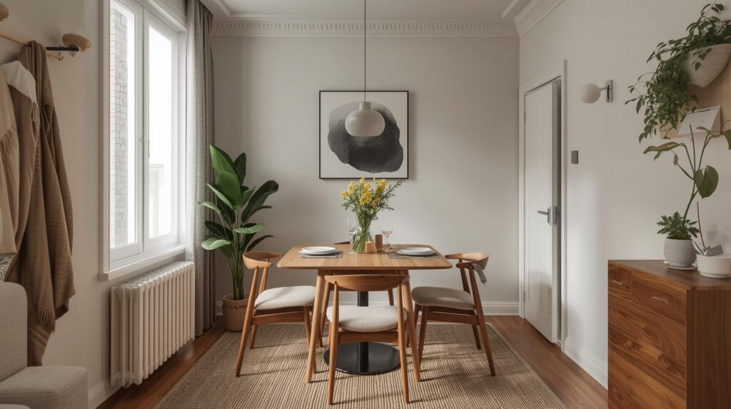 Small apartment dining room with compact expandable table
