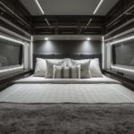 Truck bedroom with modern lighting and bed setup