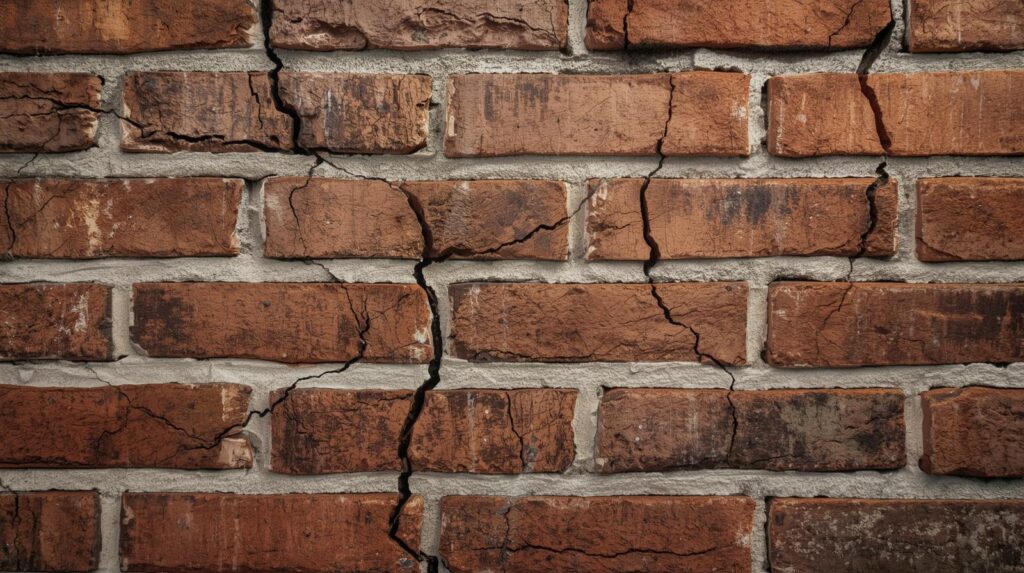 Visible cracks in exterior brick wall