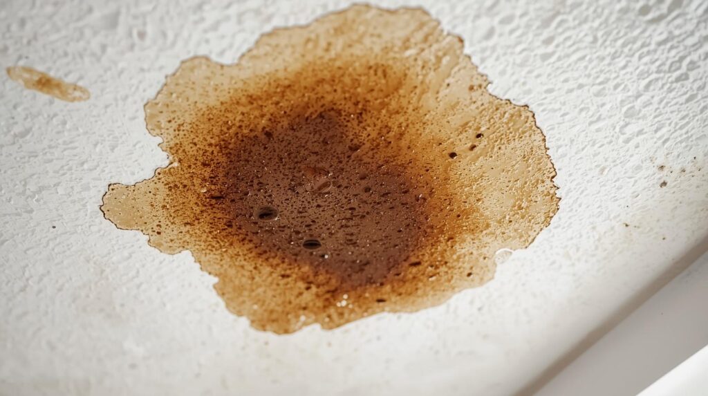 Water stain on ceiling indicating leak above