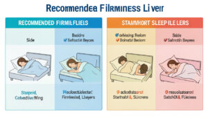 A comparison graphic showing recommended firmness levels for side, back, and stomach sleepers.