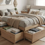 Built-in storage bed frame with pull-out drawers