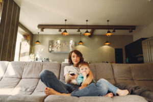 Modern family living room with natural lighting