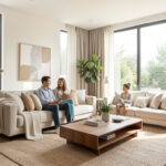 Modern family living room with natural lighting and neutral colors