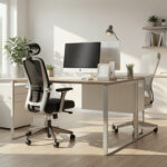 Modern home office with ergonomic furniture and natural lighting