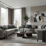 Modern living room with comfortable furniture and natural lighting