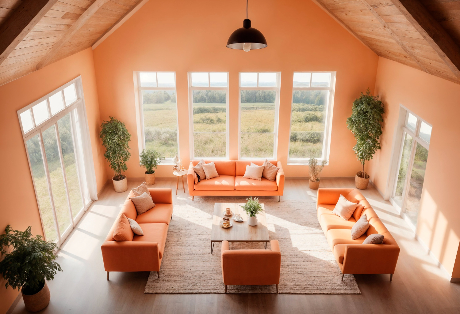 Modern open-concept living room with natural lighting