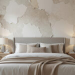 Peel-and-stick textured wallpaper accent wall behind a bed