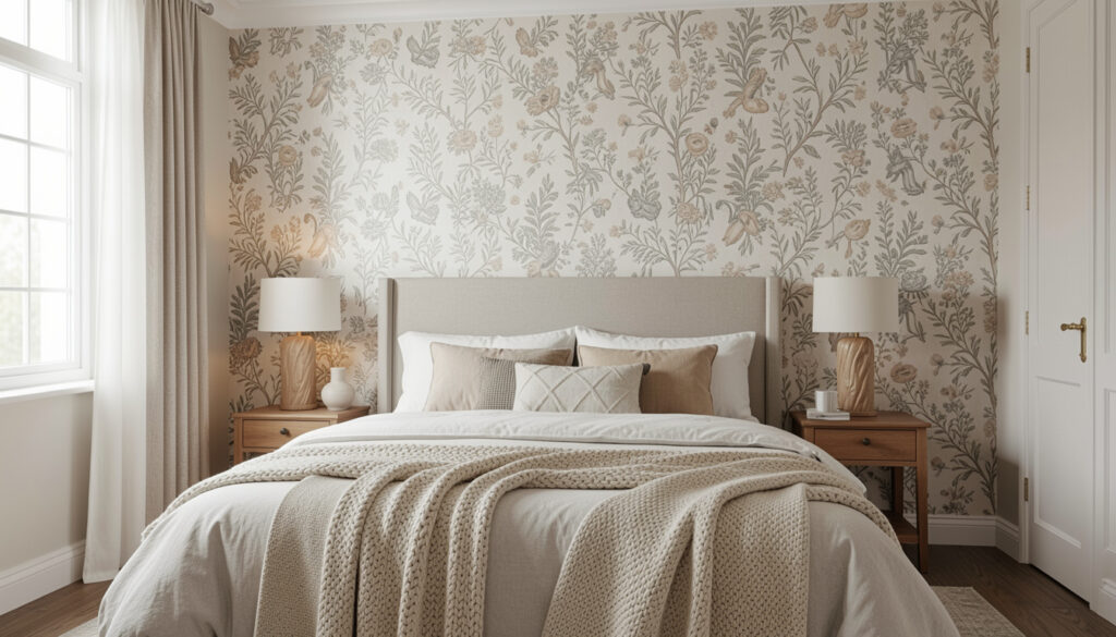  Peel-and-stick wallpaper feature wall behind a bed
