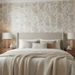 Peel-and-stick wallpaper feature wall behind a bed