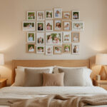 Personal photo gallery wall in a cozy bedroom